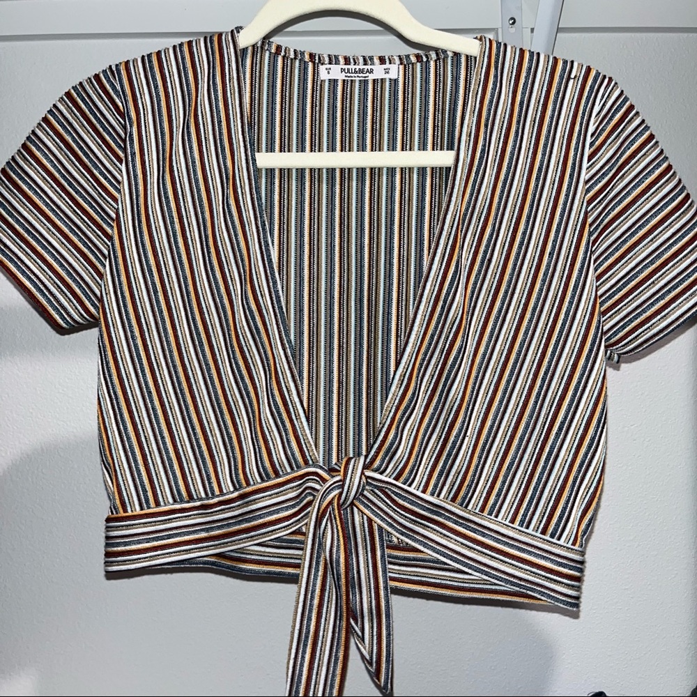Pull&Bear Multicolor Striped Tie Front Top